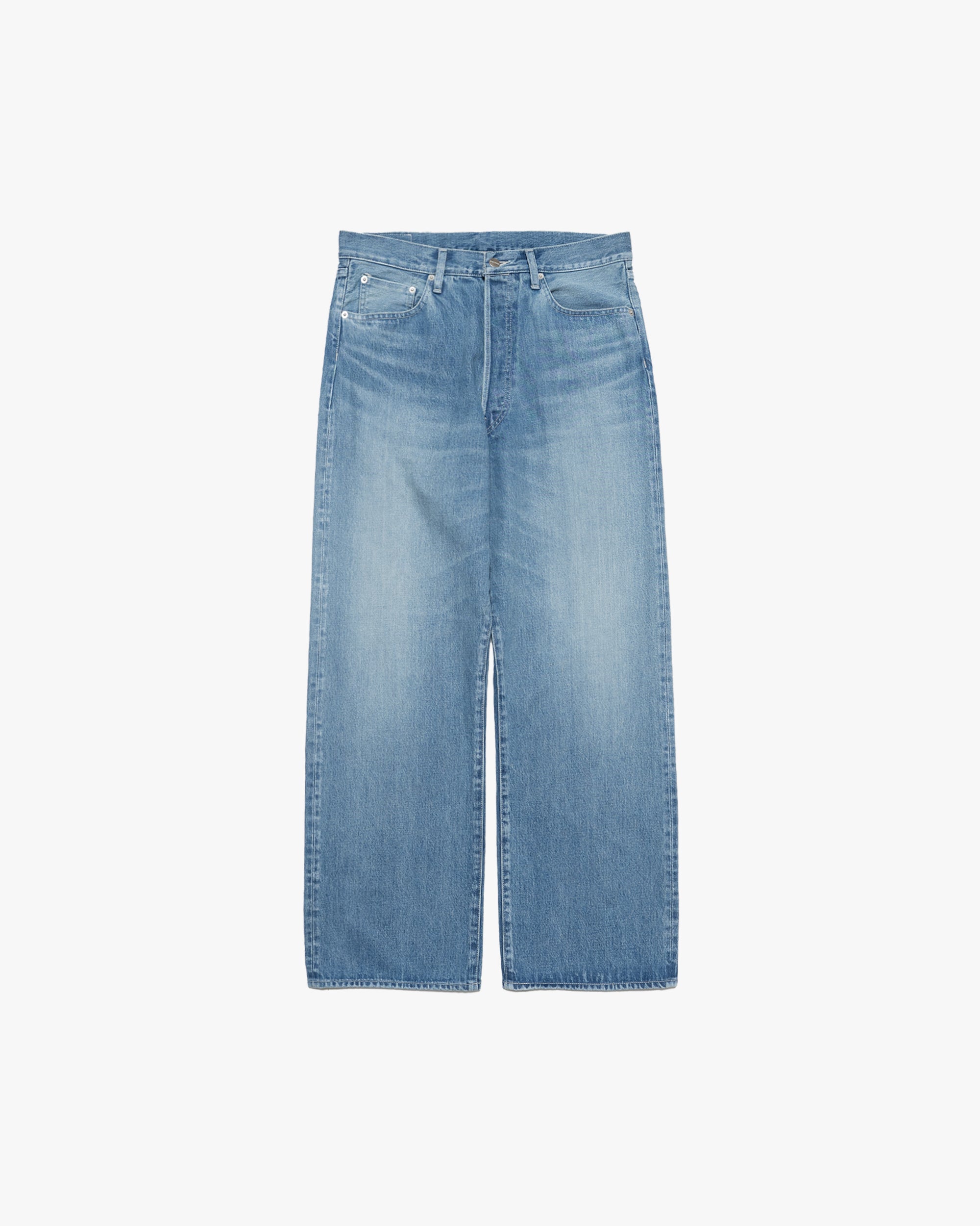 Selvage Denim Five Pocket Wide Straight Pants -LIGHT FADE