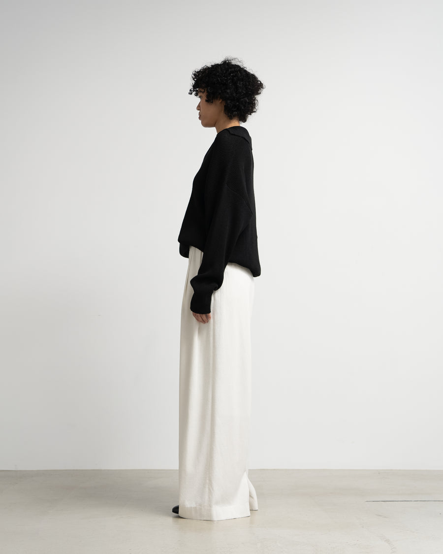 Silk Noil Viscose Two Tuck Wide Pants