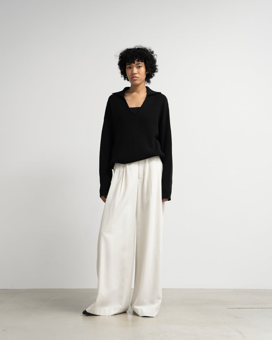 Silk Noil Viscose Two Tuck Wide Pants
