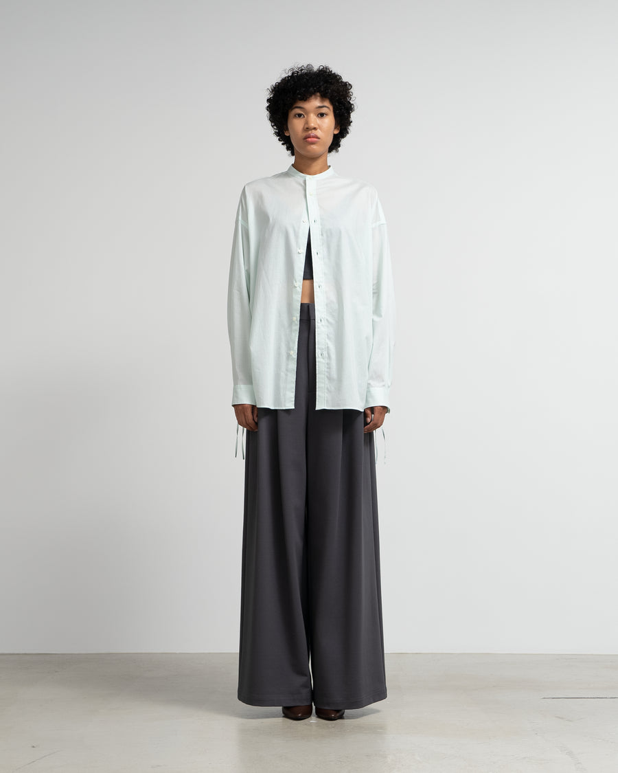 Silicon Lawn Drawstring Band Collar Shirt