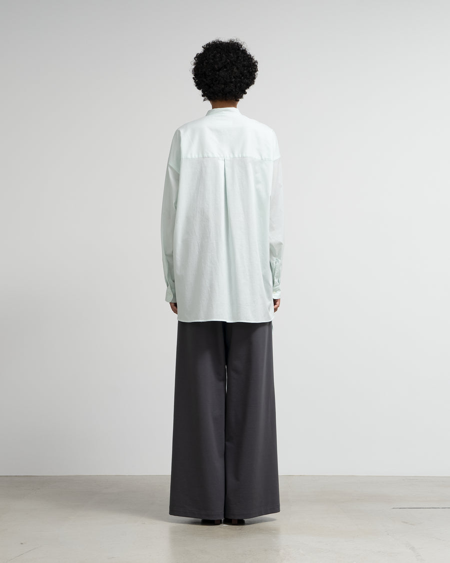 Silicon Lawn Drawstring Band Collar Shirt