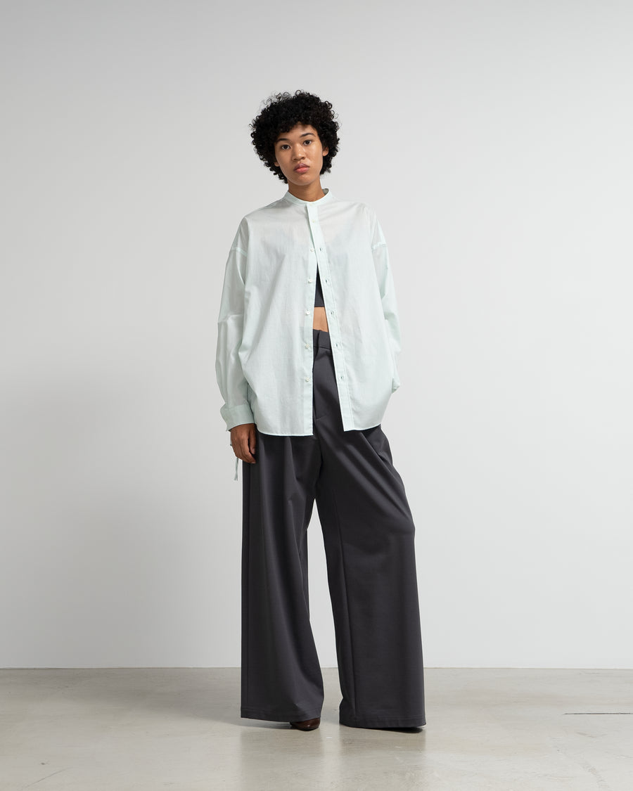 Silicon Lawn Drawstring Band Collar Shirt