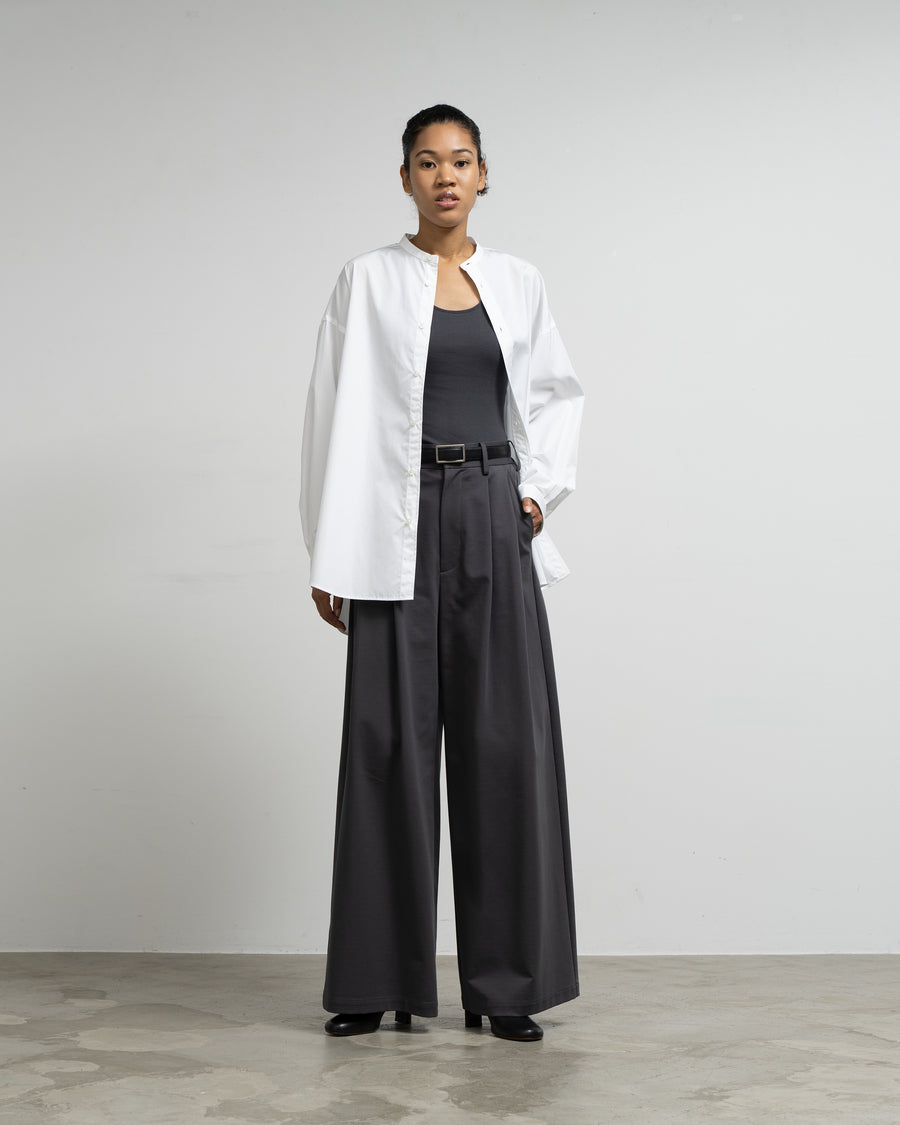 High Count Broad L/S Oversized Band Collar Shirt