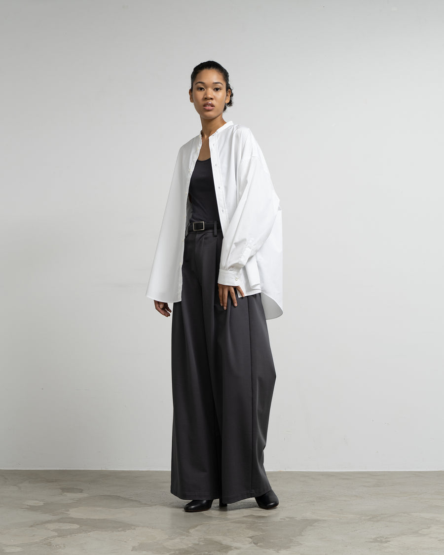 High Count Broad L/S Oversized Band Collar Shirt