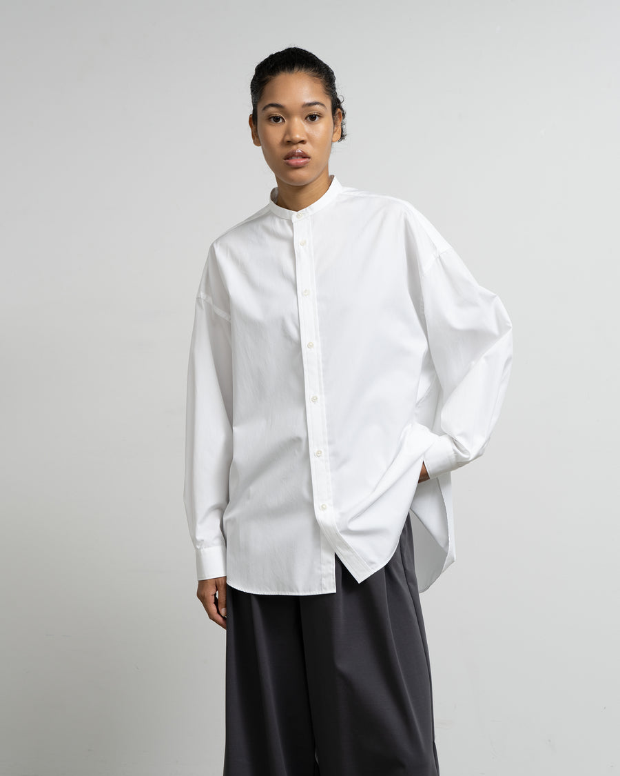 High Count Broad L/S Oversized Band Collar Shirt