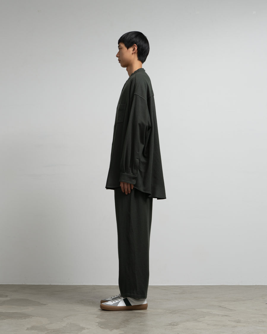 Extra Fine Wool Viyella Oversized Band Collar Shirt