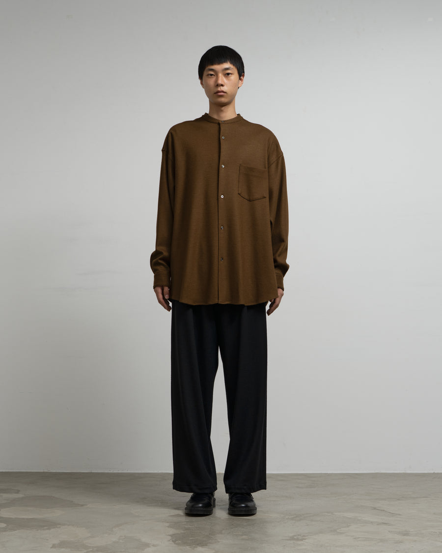 Wool Smooth Flannel Oversized Band Collar Shirt