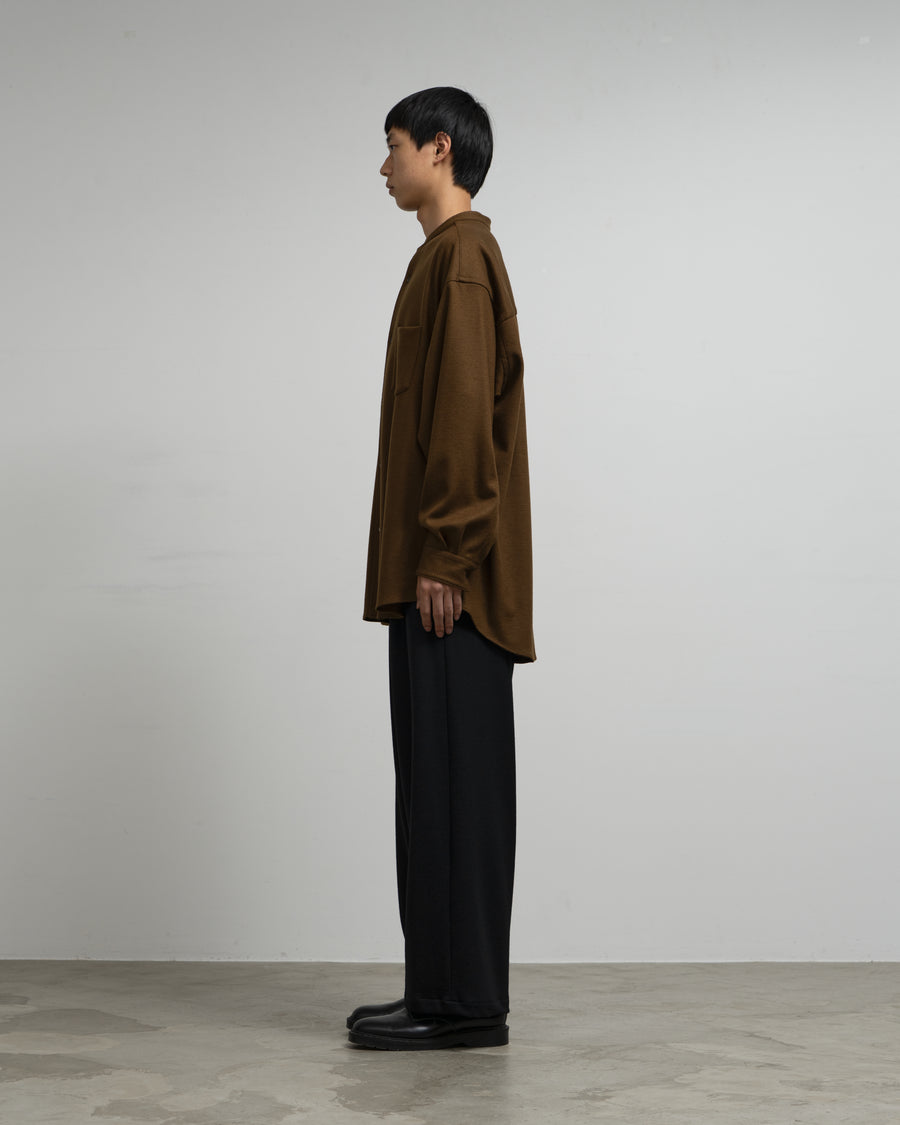 Wool Smooth Flannel Oversized Band Collar Shirt