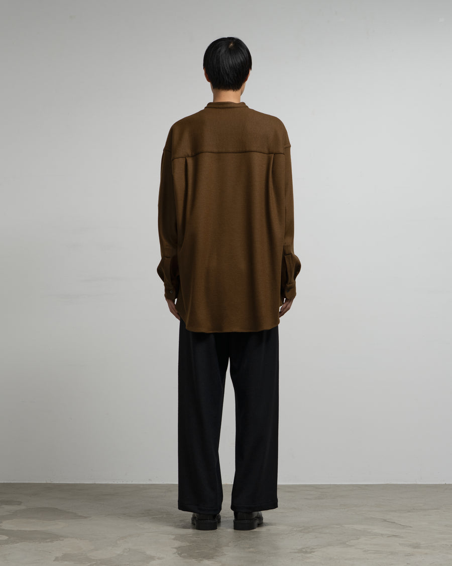 Wool Smooth Flannel Oversized Band Collar Shirt