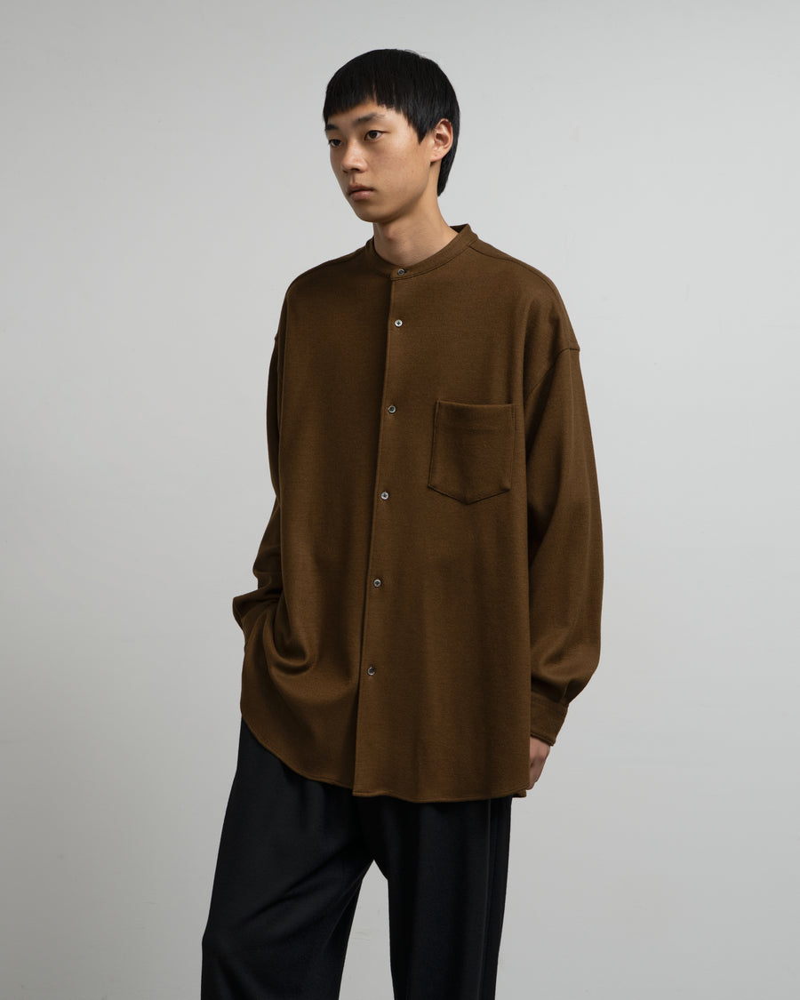 Wool Smooth Flannel Oversized Band Collar Shirt