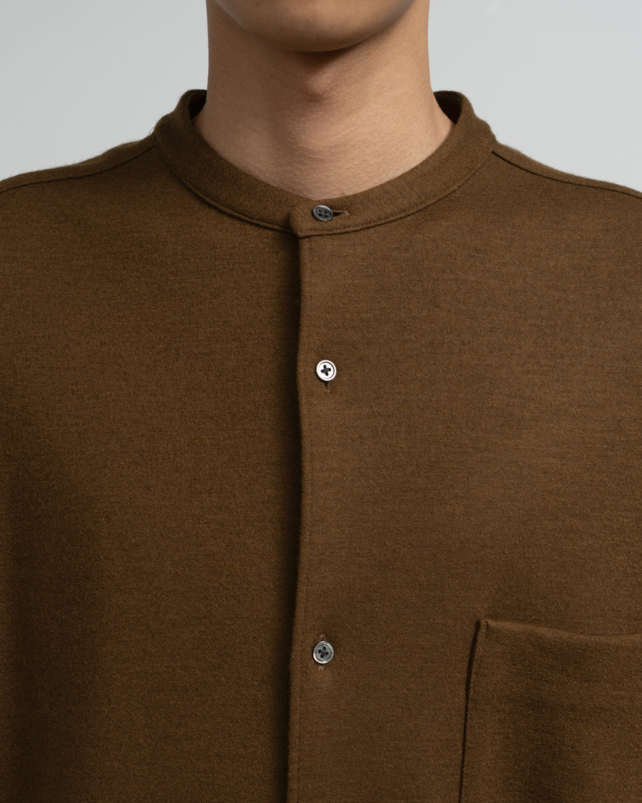 Wool Smooth Flannel Oversized Band Collar Shirt