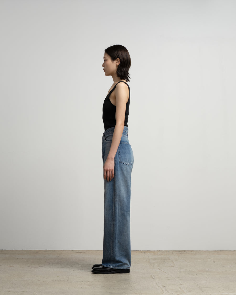 Selvage Denim Five Pocket Wide Straight Pants -LIGHT FADE